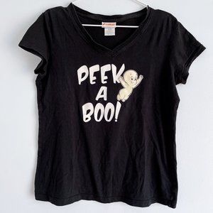 Casper The Friendly Ghost Black Print Tee Halloween Glow in the Dark Shirt Sz L